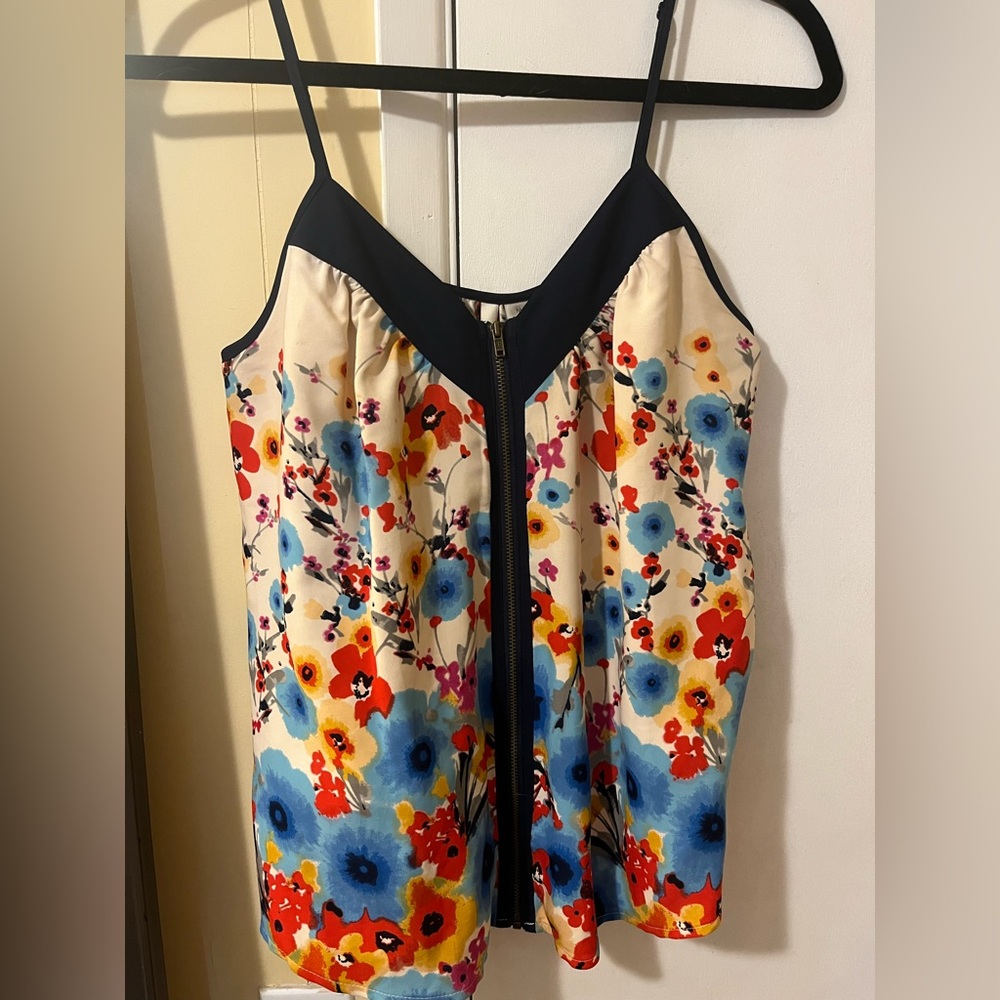 -Lauren Conrad flower zip up tank with adjustable straps.